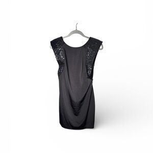 Cache Black Beaded Sleeveless Dress Low Back Size 4